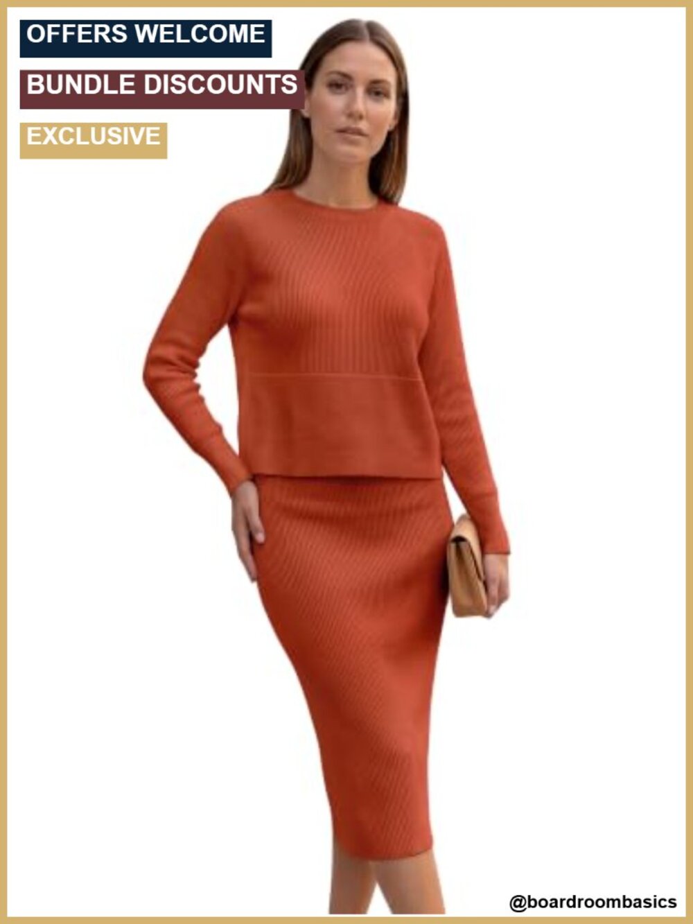 2 Piece Ribbed Knit Crop Top Midi Bodycon Skirt Set